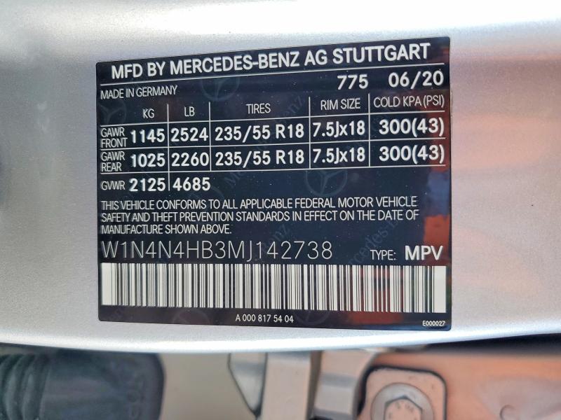 Aukcja sprzedaży 2021 Mercedes-benz Gla, vin: W1N4N4HB3MJ142738, numer aukcji: 59910666