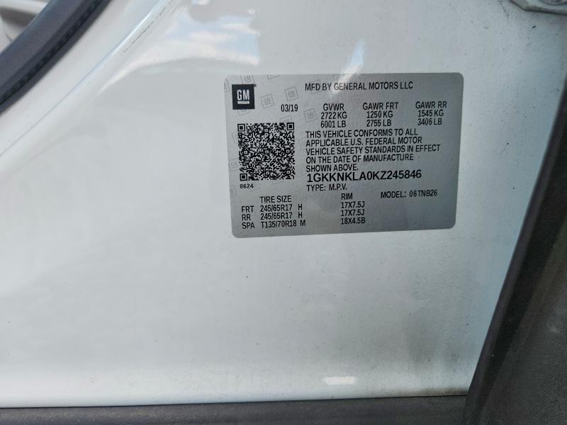 60923316 :رقم المزاد ، 1GKKNKLA0KZ245846 vin ، 2019 Gmc Acadia مزاد بيع