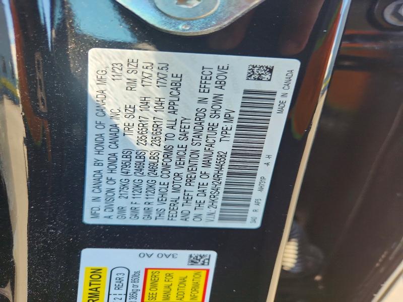 Auction sale of the 2024 Honda Cr-v, vin: 2HKRS4H24RH445582, lot number: 62991186
