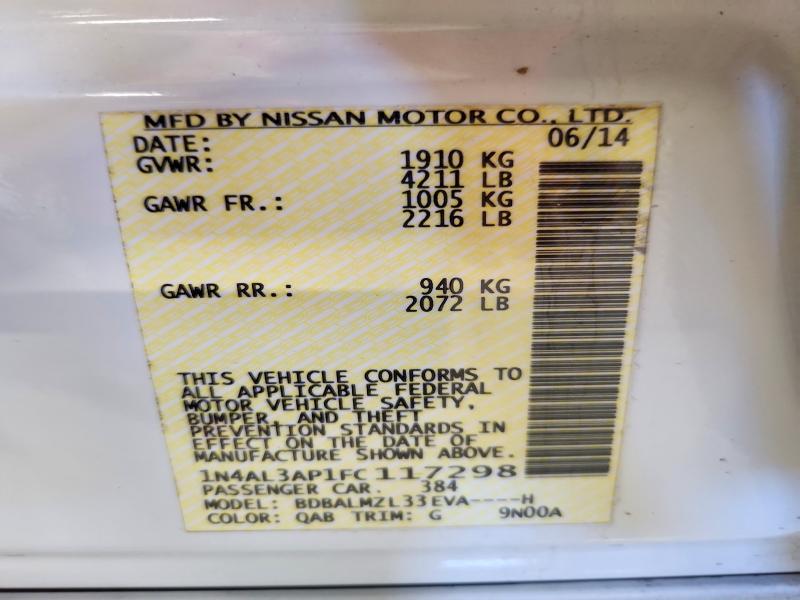 Продажа на аукционе авто 2015 Nissan Altima, vin: 1N4AL3AP1FC117298, номер лота: 62448906