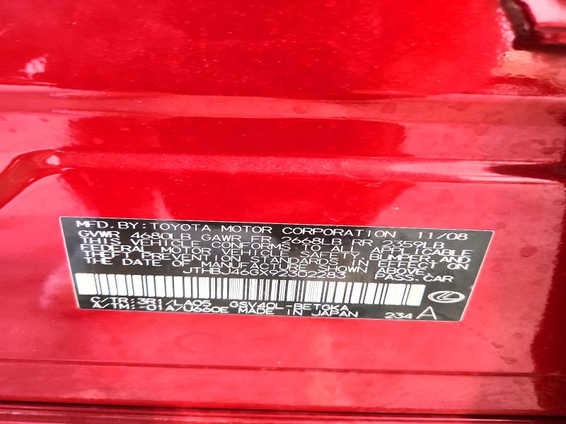 Aukcja sprzedaży 2009 Lexus Es, vin: JTHBJ46GX92302283, numer aukcji: 60963526