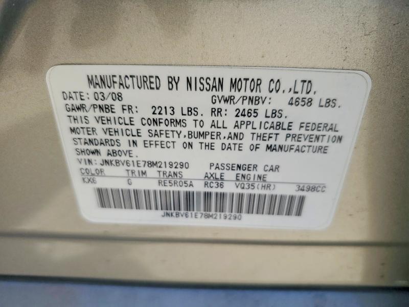 62705416 :رقم المزاد ، JNKBV61E78M219290 vin ، 2008 Infiniti G35 مزاد بيع
