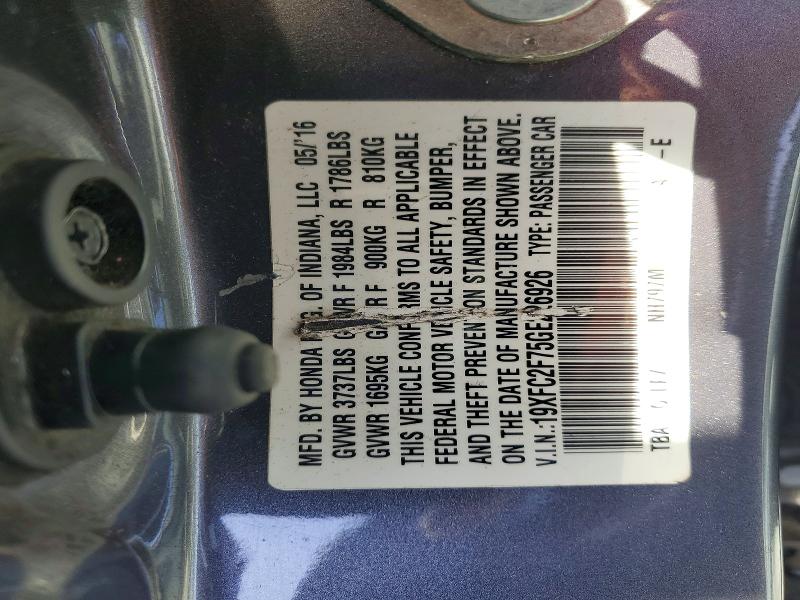 Aukcja sprzedaży 2016 Honda Civic, vin: 19XFC2F75GE226926, numer aukcji: 61190426