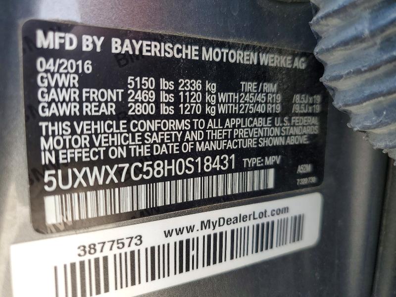 Aukcja sprzedaży 2017 Bmw X3, vin: 5UXWX7C58H0S18431, numer aukcji: 60047426