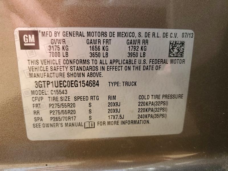 Aukcja sprzedaży 2014 Gmc Sierra, vin: 3GTP1UEC0EG154684, numer aukcji: 61412146