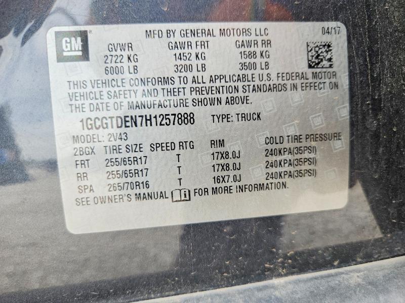Продажа на аукционе авто 2017 Chevrolet Colorado, vin: 1GCGTDEN7H1257888, номер лота: 62268896