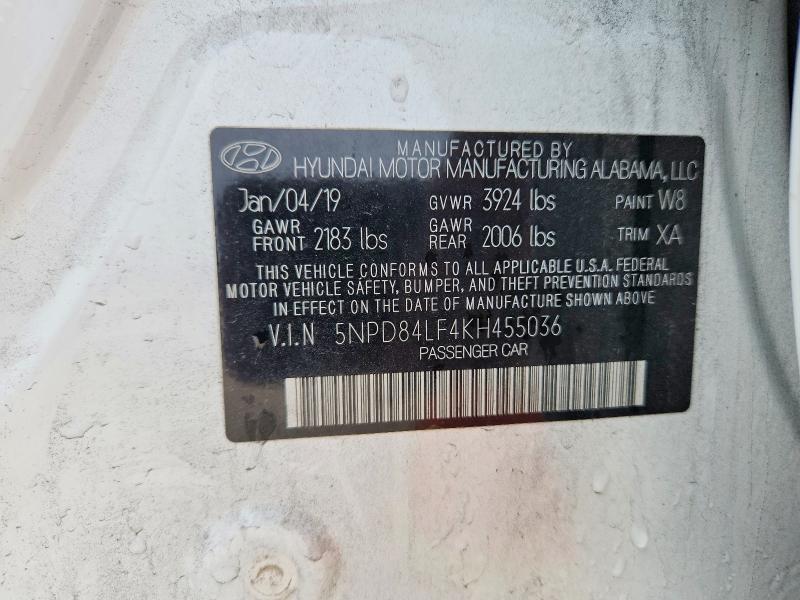 61075686 :رقم المزاد ، 5NPD84LF4KH455036 vin ، 2019 Hyundai Elantra مزاد بيع