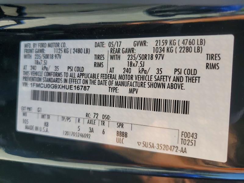 Aukcja sprzedaży 2017 Ford Escape, vin: 1FMCU0G9XHUE16787, numer aukcji: 59216696