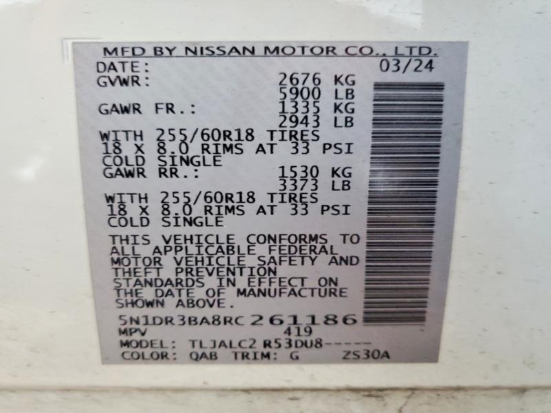 Продажа на аукционе авто 2024 Nissan Pathfinder, vin: 5N1DR3BA8RC261186, номер лота: 60712536