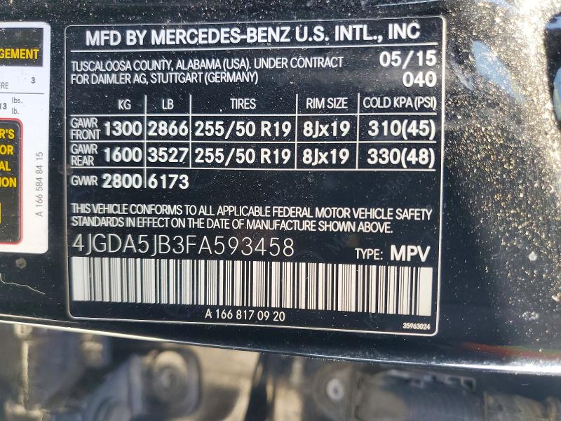 Aukcja sprzedaży 2015 Mercedes-benz Ml, vin: 4JGDA5JB3FA593458, numer aukcji: 60485776