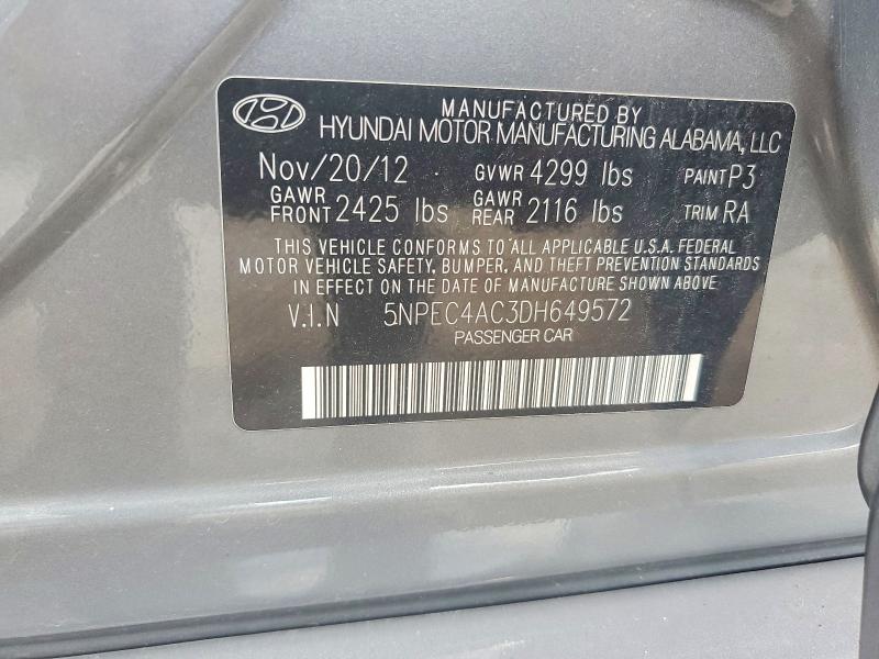 Продаж на аукціоні авто 2013 Hyundai Sonata, vin: 5NPEC4AC3DH649572, номер лоту: 61292966