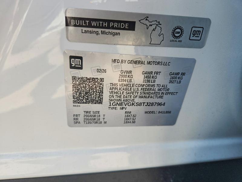 Aukcja sprzedaży 2026 Chevrolet Traverse, vin: 1GNEVGKS8TJ287964, numer aukcji: 59358666