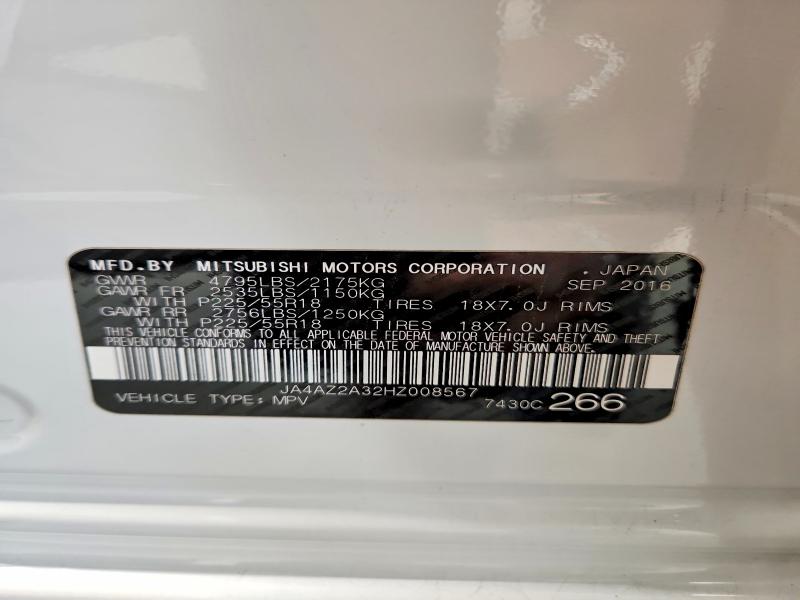 61122566 :رقم المزاد ، JA4AZ2A32HZ008567 vin ، 2017 Mitsubishi Outlander مزاد بيع