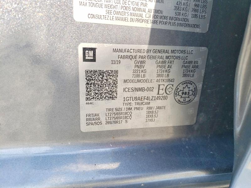 Продажа на аукционе авто 2020 Gmc Sierra, vin: 1GTU9AEF4LZ149280, номер лота: 61300036