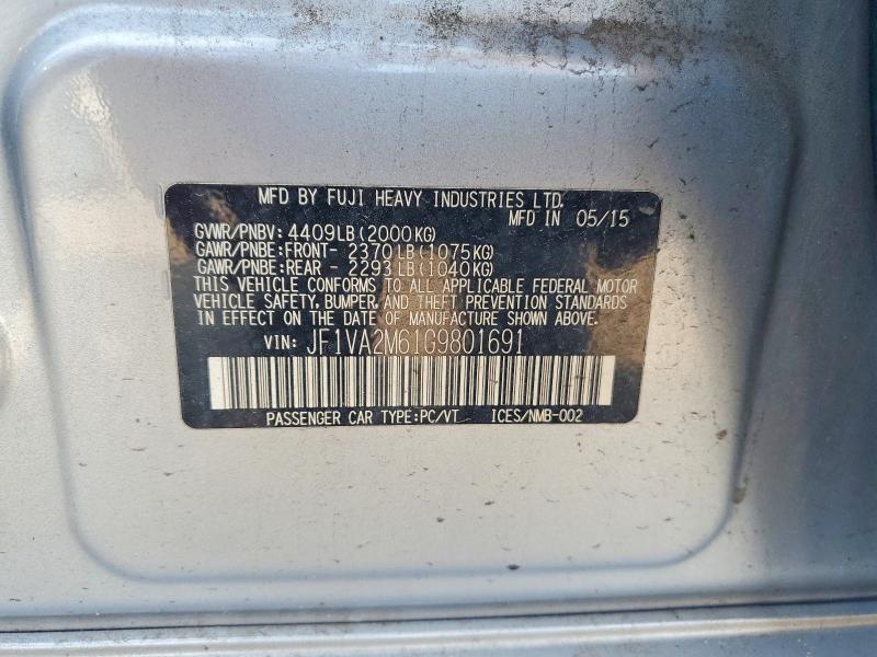 Aukcja sprzedaży 2016 Subaru Wrx, vin: JF1VA2M61G9801691, numer aukcji: 62418316