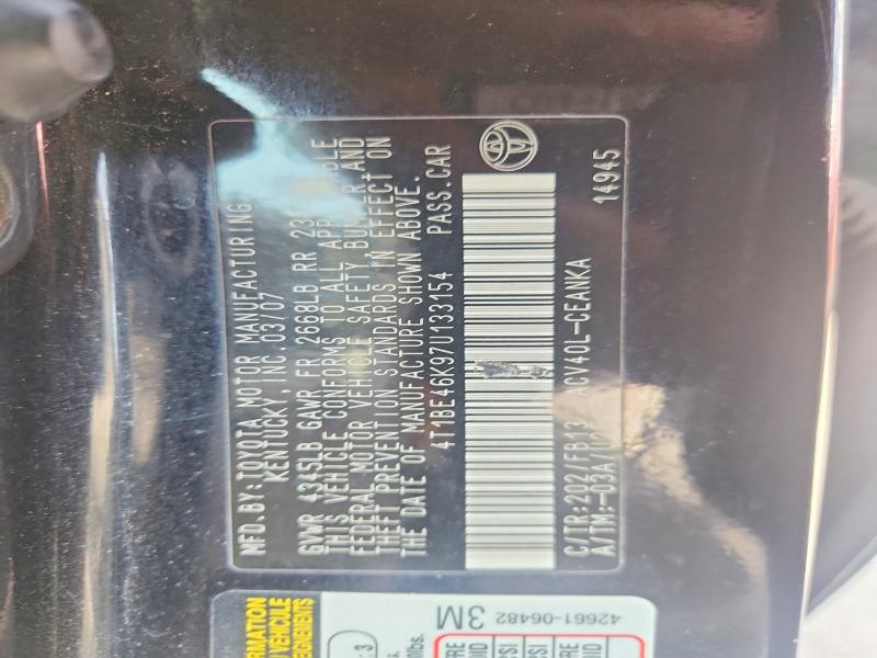 2007 Toyota Camry მანქანა იყიდება აუქციონზე, vin: 4T1BE46K97U133154, აუქციონის ნომერი: 62031496