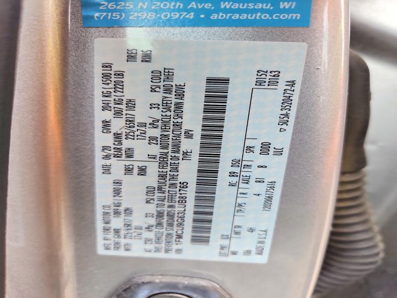 Aukcja sprzedaży 2020 Ford Escape, vin: 1FMCU9G63LUB81765, numer aukcji: 59341656