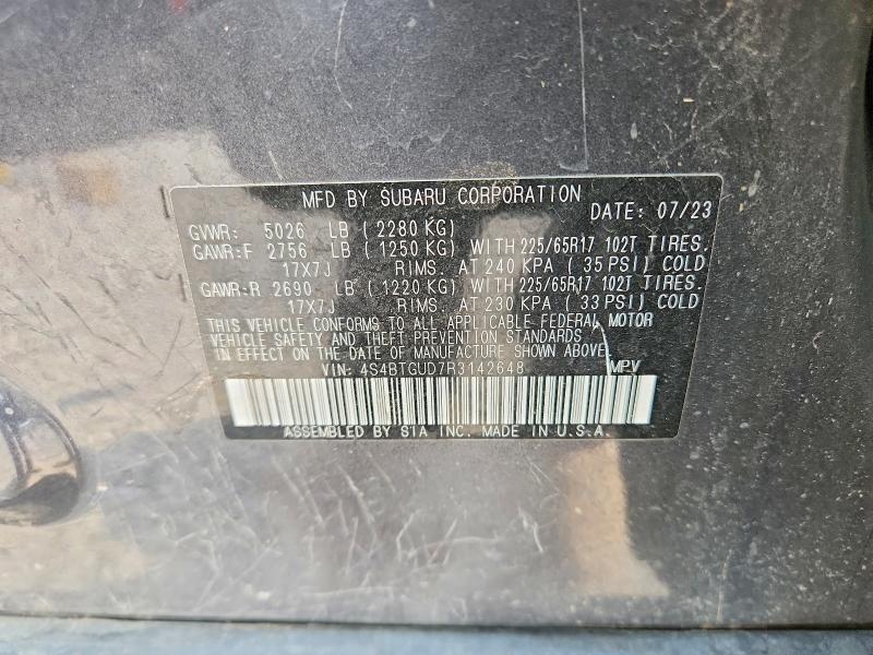 2024 Subaru Outback მანქანა იყიდება აუქციონზე, vin: 4S4BTGUD7R3142648, აუქციონის ნომერი: 59862886