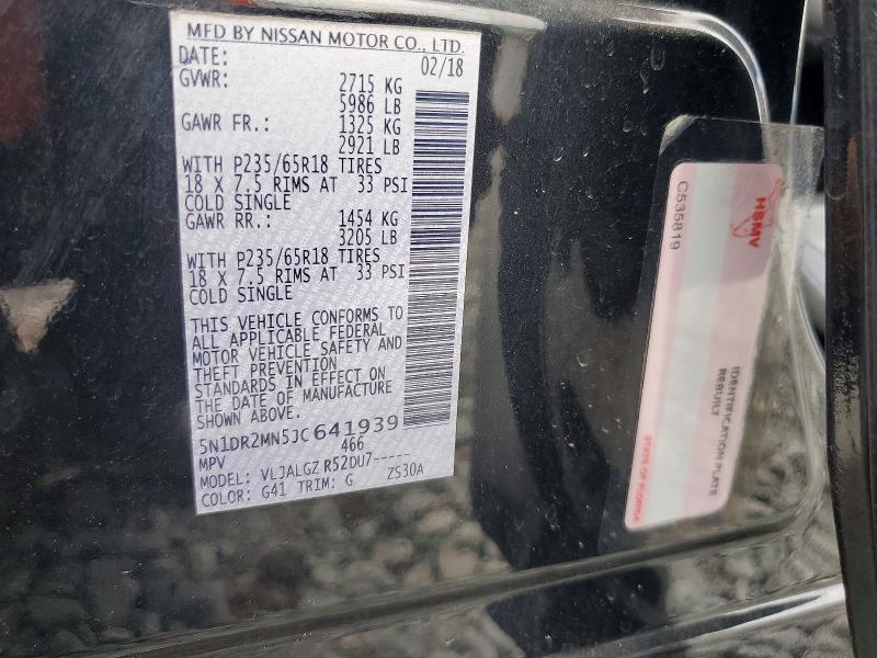 Aukcja sprzedaży 2018 Nissan Pathfinder, vin: 5N1DR2MN5JC641939, numer aukcji: 60181966