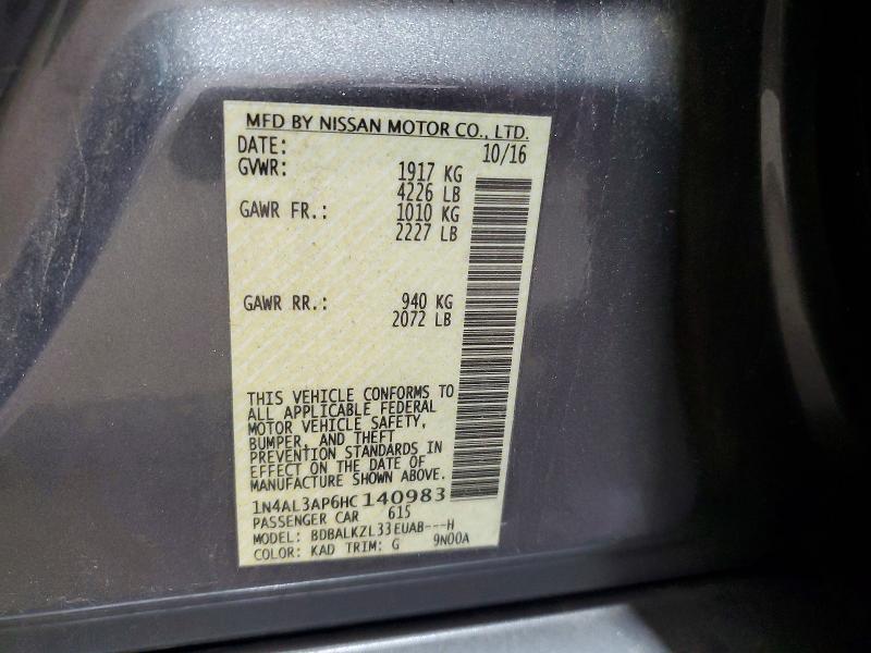 2017 Nissan Altima მანქანა იყიდება აუქციონზე, vin: 1N4AL3AP6HC140983, აუქციონის ნომერი: 41634406