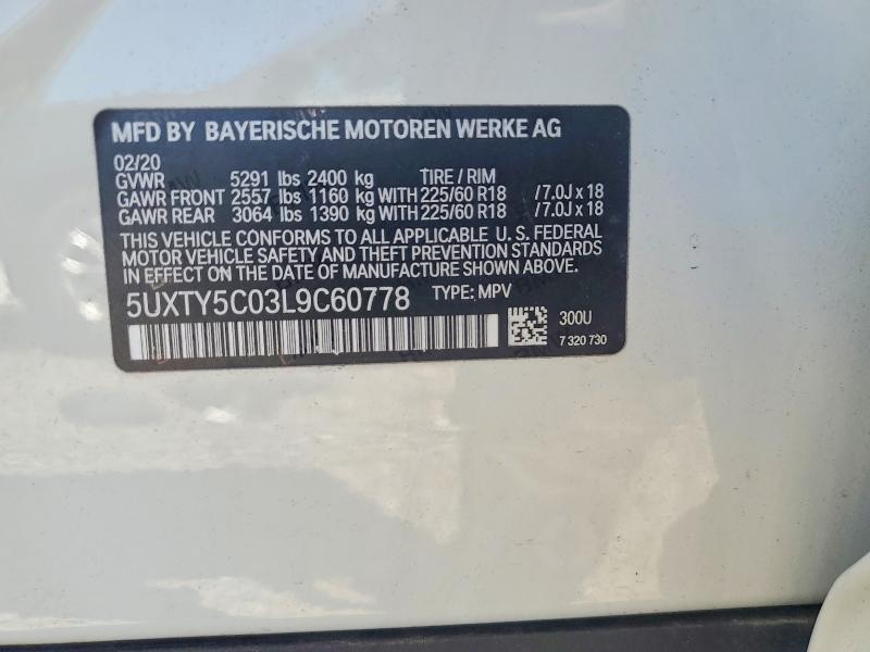 Продаж на аукціоні авто 2020 Bmw X3, vin: 5UXTY5C03L9C60778, номер лоту: 61956366