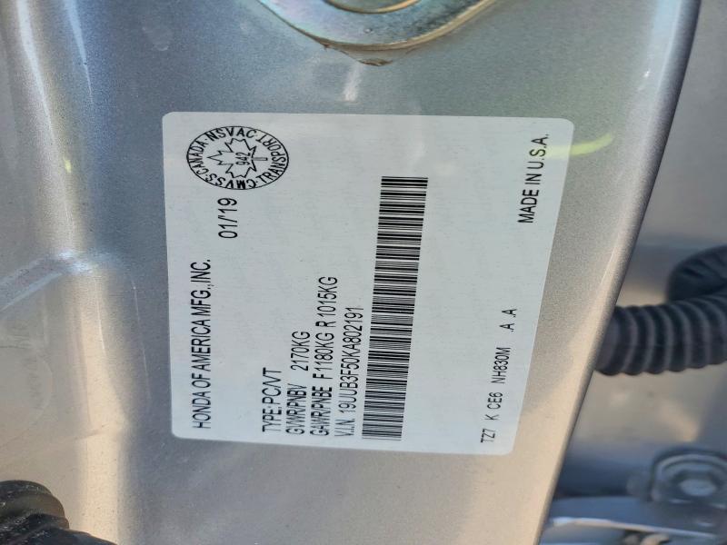 61569606 :رقم المزاد ، 19UUB3F50KA802191 vin ، 2019 Acura Tlx مزاد بيع