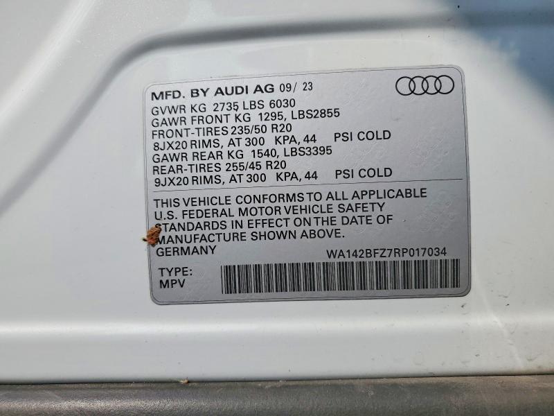 59675026 :رقم المزاد ، WA142BFZ7RP017034 vin ، 2024 Audi Q4 E-tron مزاد بيع