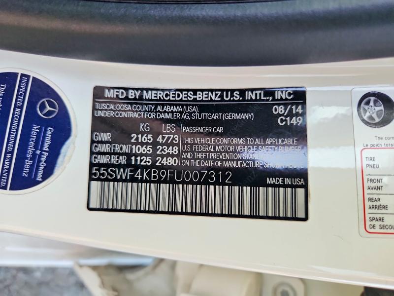 59403906 :رقم المزاد ، 55SWF4KB9FU007312 vin ، 2015 Mercedes-benz C مزاد بيع