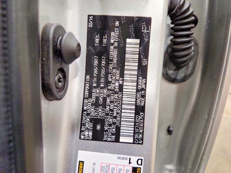 2016 Toyota 4runner მანქანა იყიდება აუქციონზე, vin: JTEBU5JR2G5331601, აუქციონის ნომერი: 61127576
