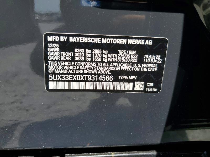 58032596 :رقم المزاد ، 5UX33EX0XT9314566 vin ، 2026 Bmw X6 مزاد بيع