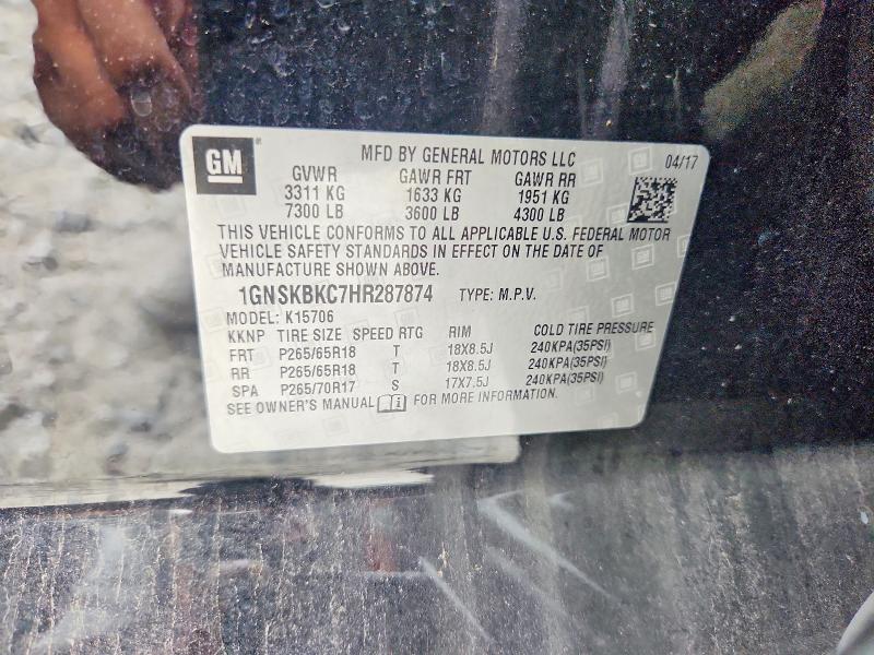 Aukcja sprzedaży 2017 Chevrolet Tahoe, vin: 1GNSKBKC7HR287874, numer aukcji: 59794826