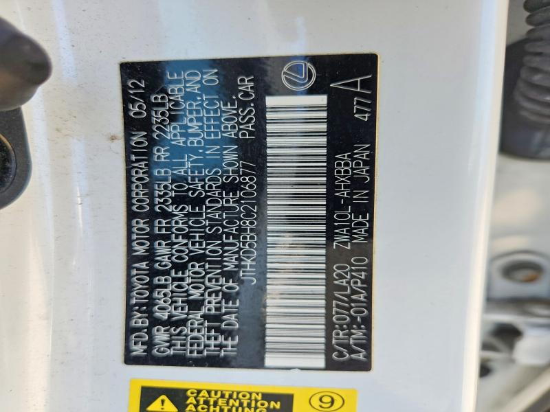 Продаж на аукціоні авто 2012 Lexus Ct, vin: JTHKD5BH8C2106877, номер лоту: 61138766