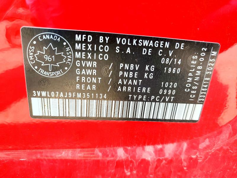 Aukcja sprzedaży 2015 Volkswagen Jetta, vin: 3VWL07AJ9FM351134, numer aukcji: 61491616