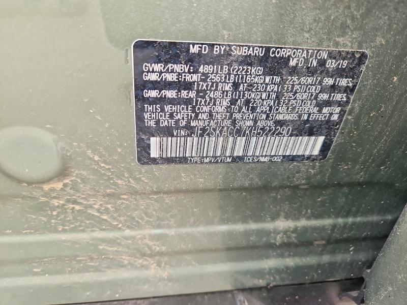Aukcja sprzedaży 2019 Subaru Forester, vin: JF2SKACC7KH522290, numer aukcji: 59856766