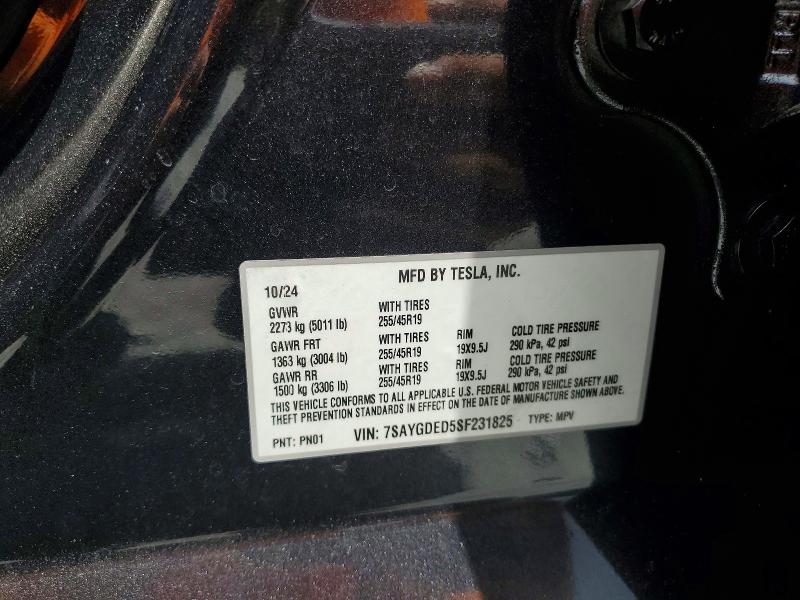 62708386 :رقم المزاد ، 7SAYGDED5SF231825 vin ، 2025 Tesla Model Y مزاد بيع