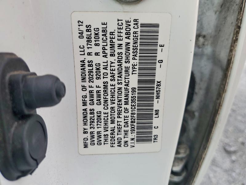 Продажа на аукционе авто 2012 Honda Civic, vin: 19XFB2F81CE355199, номер лота: 62822916