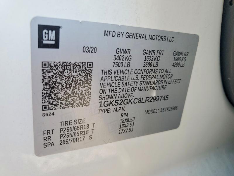 60456296 :رقم المزاد ، 1GKS2GKC8LR299745 vin ، 2020 Gmc Yukon 4d Denali مزاد بيع