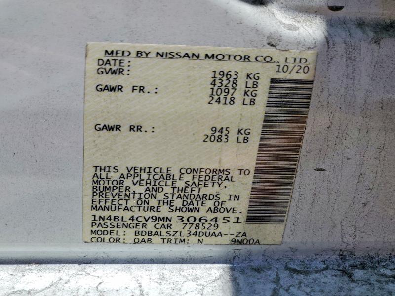 Продаж на аукціоні авто 2021 Nissan Altima, vin: 1N4BL4CV9MN306451, номер лоту: 60558576