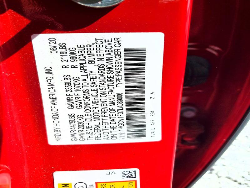 Aukcja sprzedaży 2020 Honda Accord, vin: 1HGCV1F37LA089006, numer aukcji: 60590576