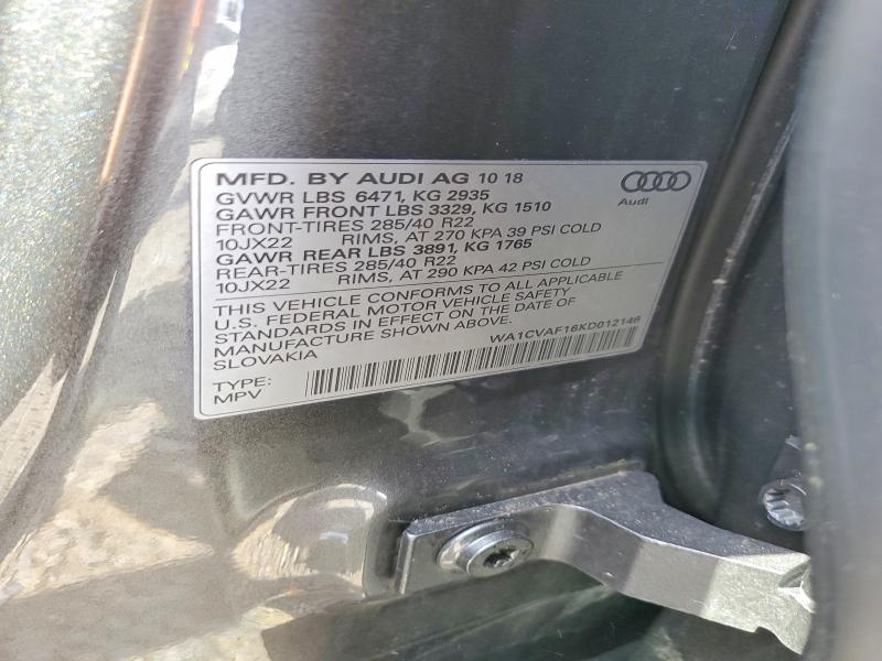Aukcja sprzedaży 2019 Audi Q8, vin: WA1CVAF16KD012146, numer aukcji: 59378576