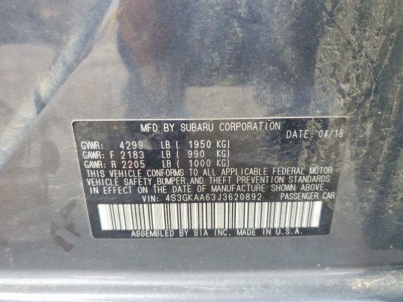 2018 Subaru Impreza მანქანა იყიდება აუქციონზე, vin: 4S3GKAA63J3620892, აუქციონის ნომერი: 63425216