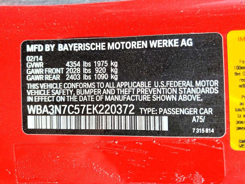 62725136 :رقم المزاد ، WBA3N7C57EK220372 vin ، 2014 Bmw 428 مزاد بيع