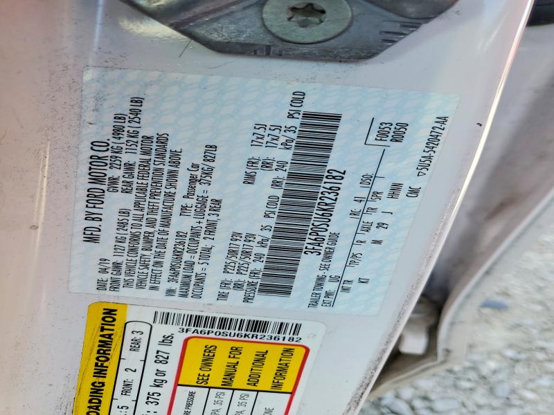 2019 Ford Fusion მანქანა იყიდება აუქციონზე, vin: 3FA6P0SU6KR236182, აუქციონის ნომერი: 60072236