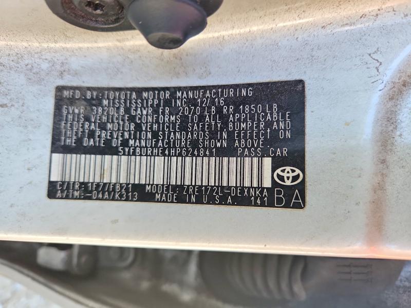62827696 :رقم المزاد ، 5YFBURHE4HP624841 vin ، 2017 Toyota Corolla مزاد بيع