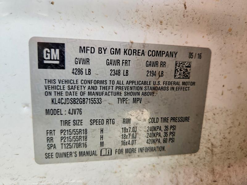 Продаж на аукціоні авто 2016 Buick Encore, vin: KL4CJDSB2GB715533, номер лоту: 62247916