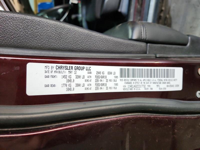 Aukcja sprzedaży 2012 Dodge Durango, vin: 1C4RDJAG2CC317732, numer aukcji: 61930646