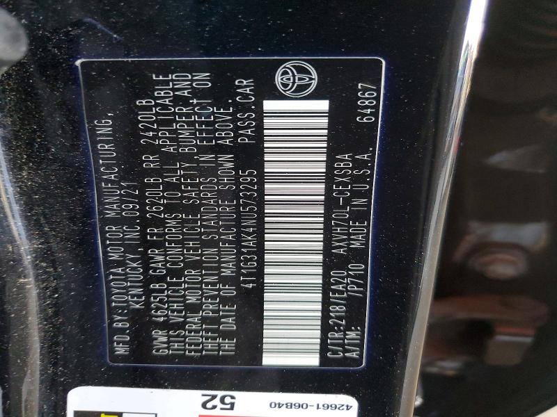 Aukcja sprzedaży 2022 Toyota Camry Hybrid, vin: 4T1G31AK4NU573295, numer aukcji: 61581776