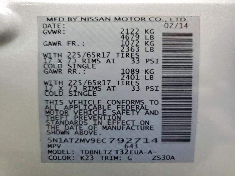 Aukcja sprzedaży 2014 Nissan Rogue, vin: 5N1AT2MV9EC792714, numer aukcji: 59840836