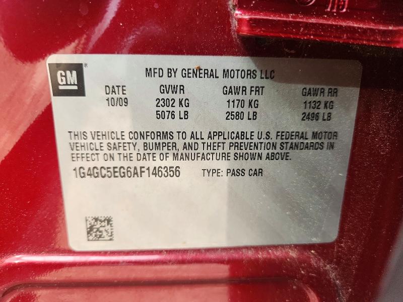 Продажа на аукционе авто 2010 Buick Lacrosse, vin: 1G4GC5EG6AF146356, номер лота: 62647846