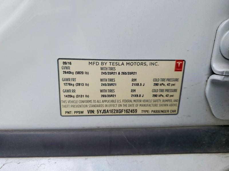 Aukcja sprzedaży 2016 Tesla Model S, vin: 5YJSA1E2XGF162459, numer aukcji: 60614266
